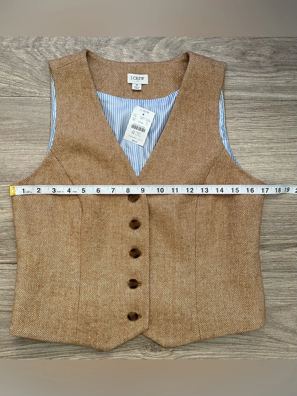 J. Crew Factory Brown Herringbone Button Vest